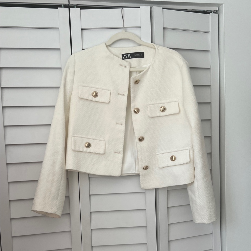 Zara Women's Ivory Blazer with Gold Accents